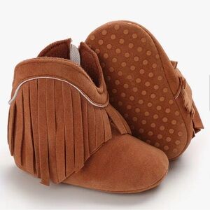 Fringed Brown Infant Baby Cowgirl Cowboy Boots Moccasin Crib Walking Shoes